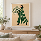 Woman with Daisy Bouquet Canvas Wall Art