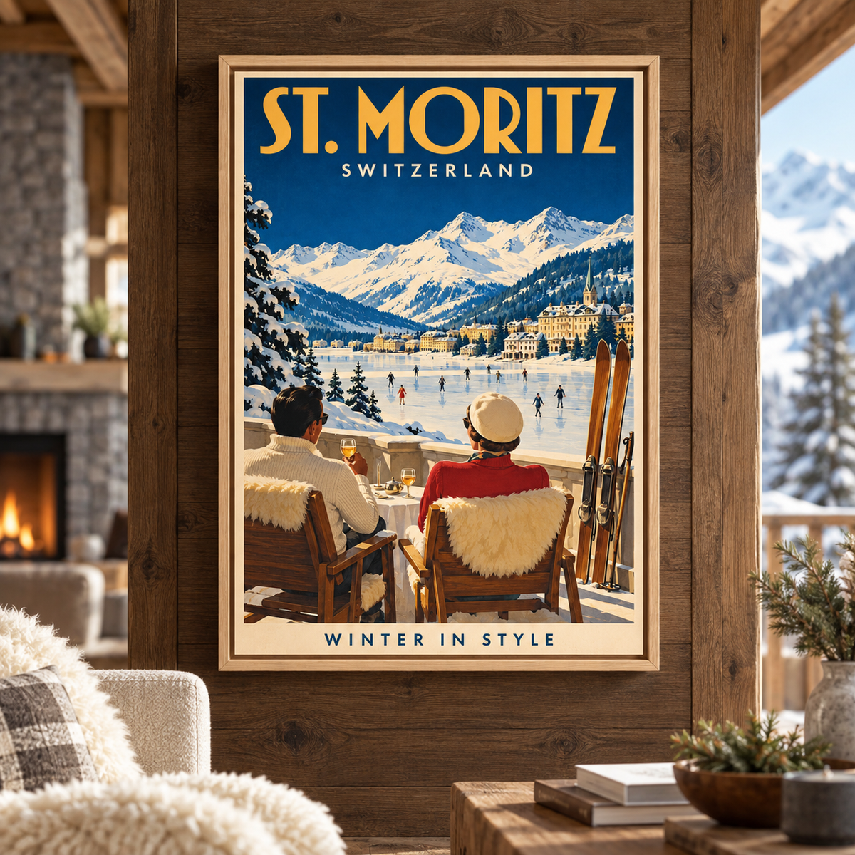 St. Moritz Vintage Ski Canvas Wall Art - main canvas artwork