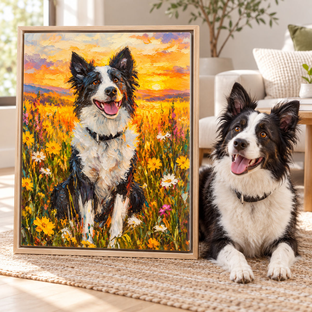 Custom Pet Portrait Wildflower Sunset Canvas Wall Art - personalized canvas preview