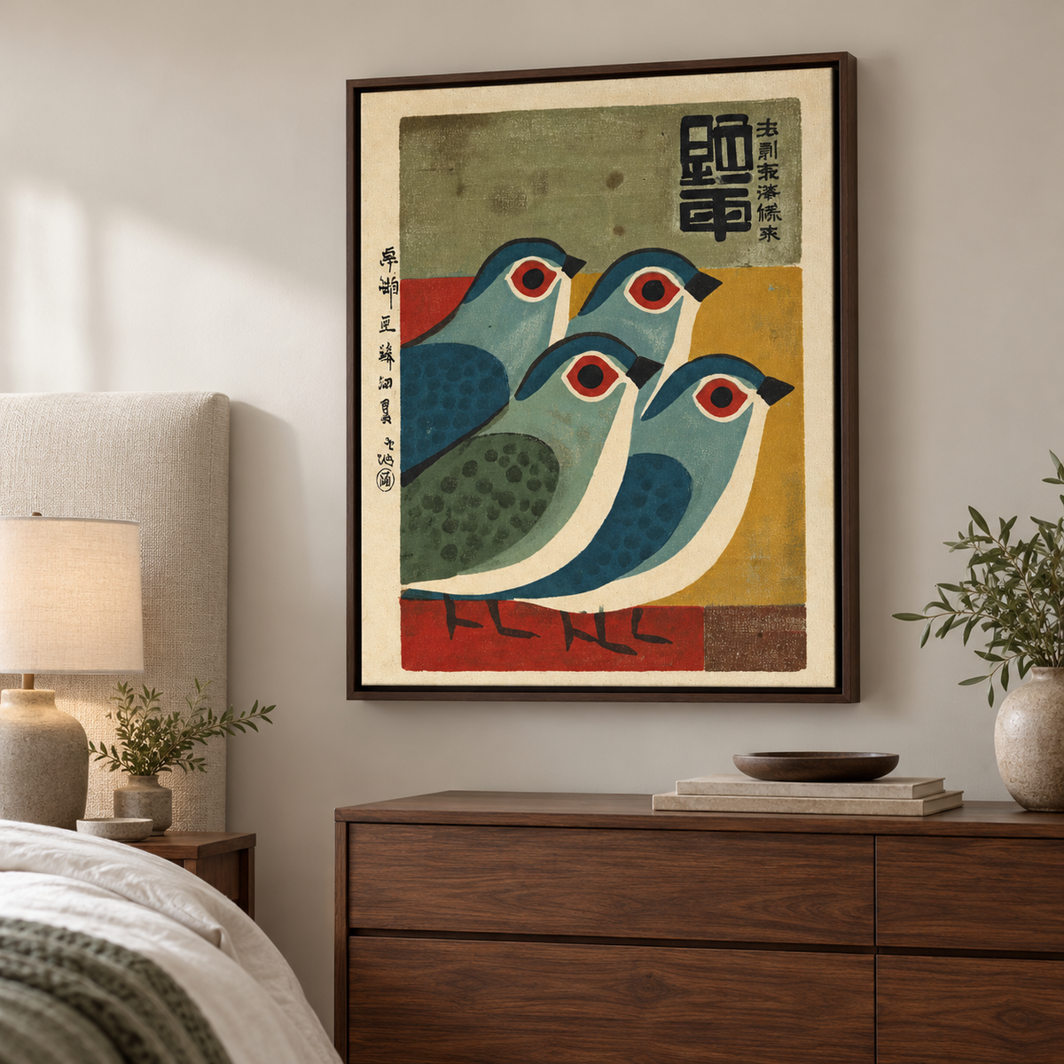 Vintage Japanese Style Birds Canvas Wall Art