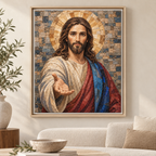 Jesus Christ Blue and Gold Mosaic Canvas Wall Art - main canvas artwork
