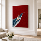 Red Ocean Sailboat Canvas Wall Art