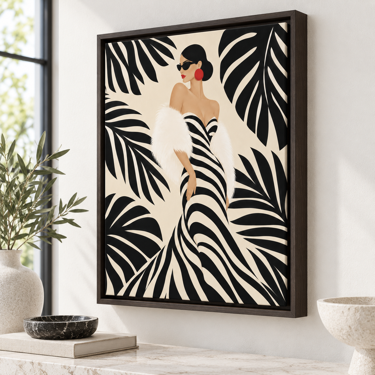 Black and White Fashion Woman Canvas Wall Art