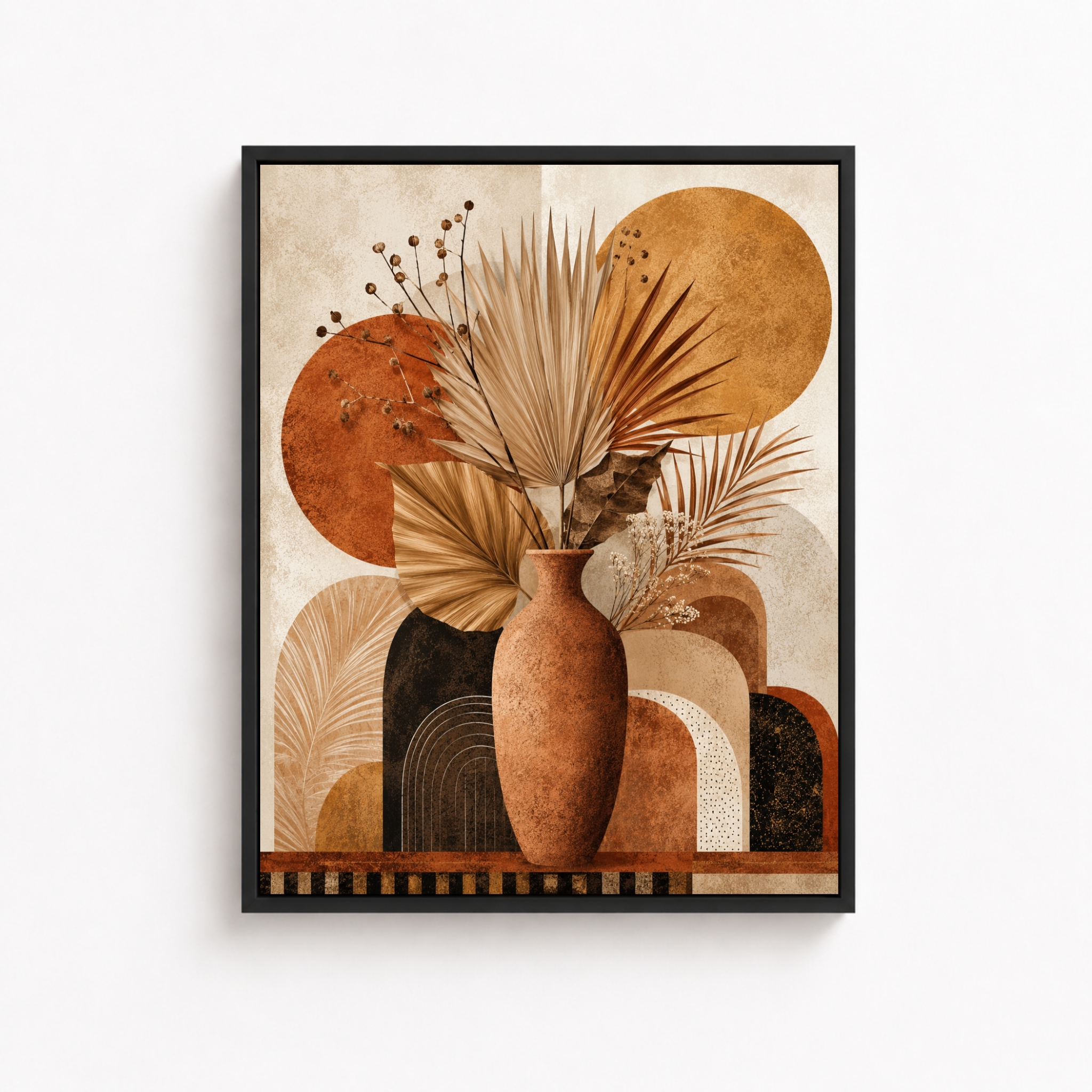 Boho Dried Palm Vase Canvas Wall Art Aura Canvas