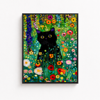 Black Cat Floral Garden Canvas Wall Art Aura Canvas