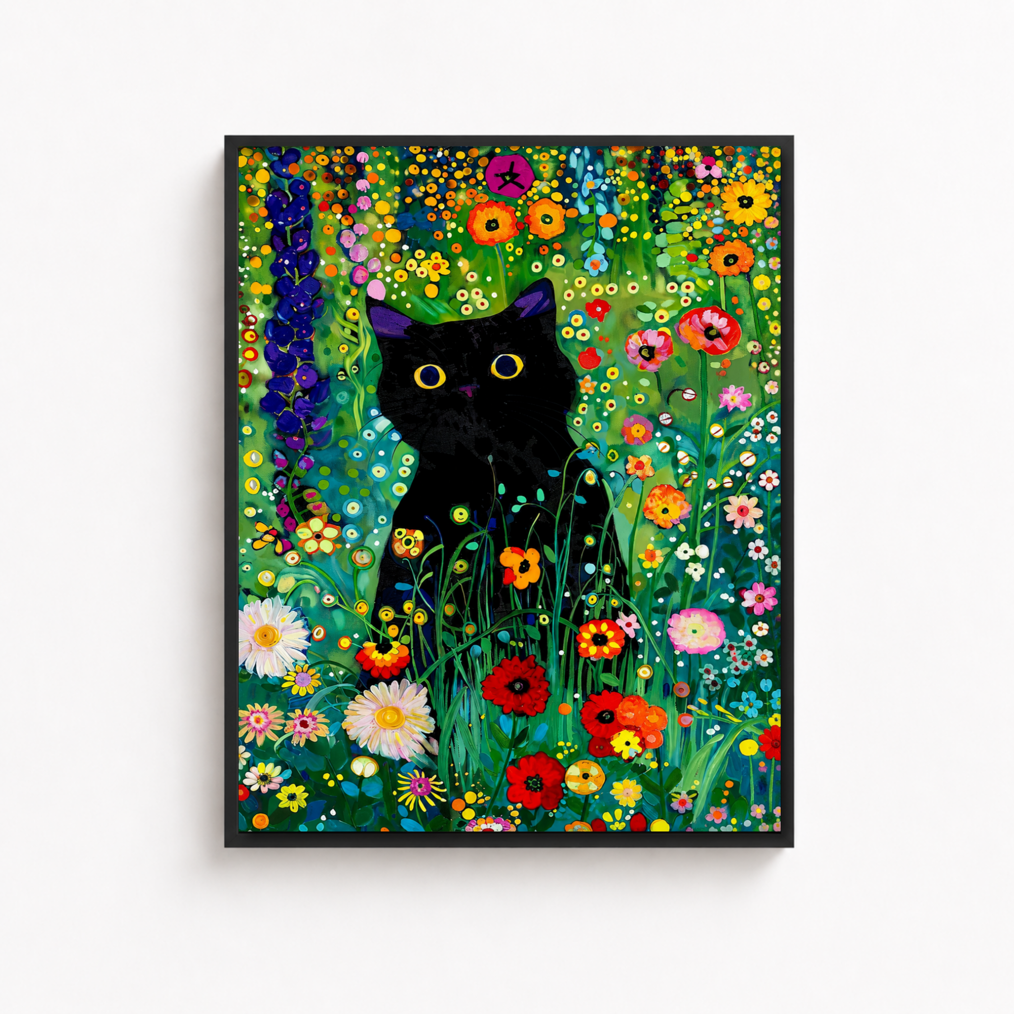 Black Cat Floral Garden Canvas Wall Art Aura Canvas