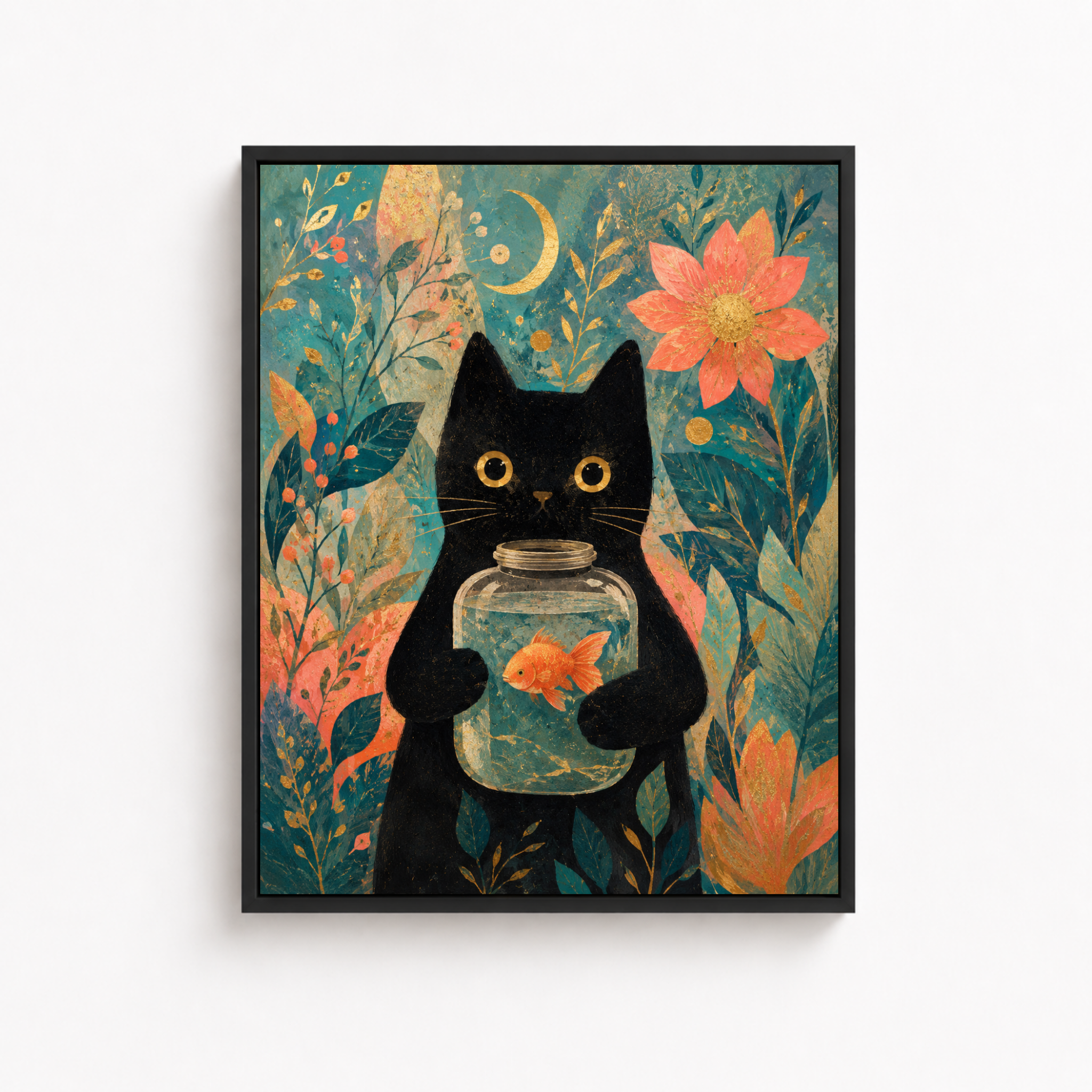 Black Cat Goldfish Canvas Wall Art Aura Canvas
