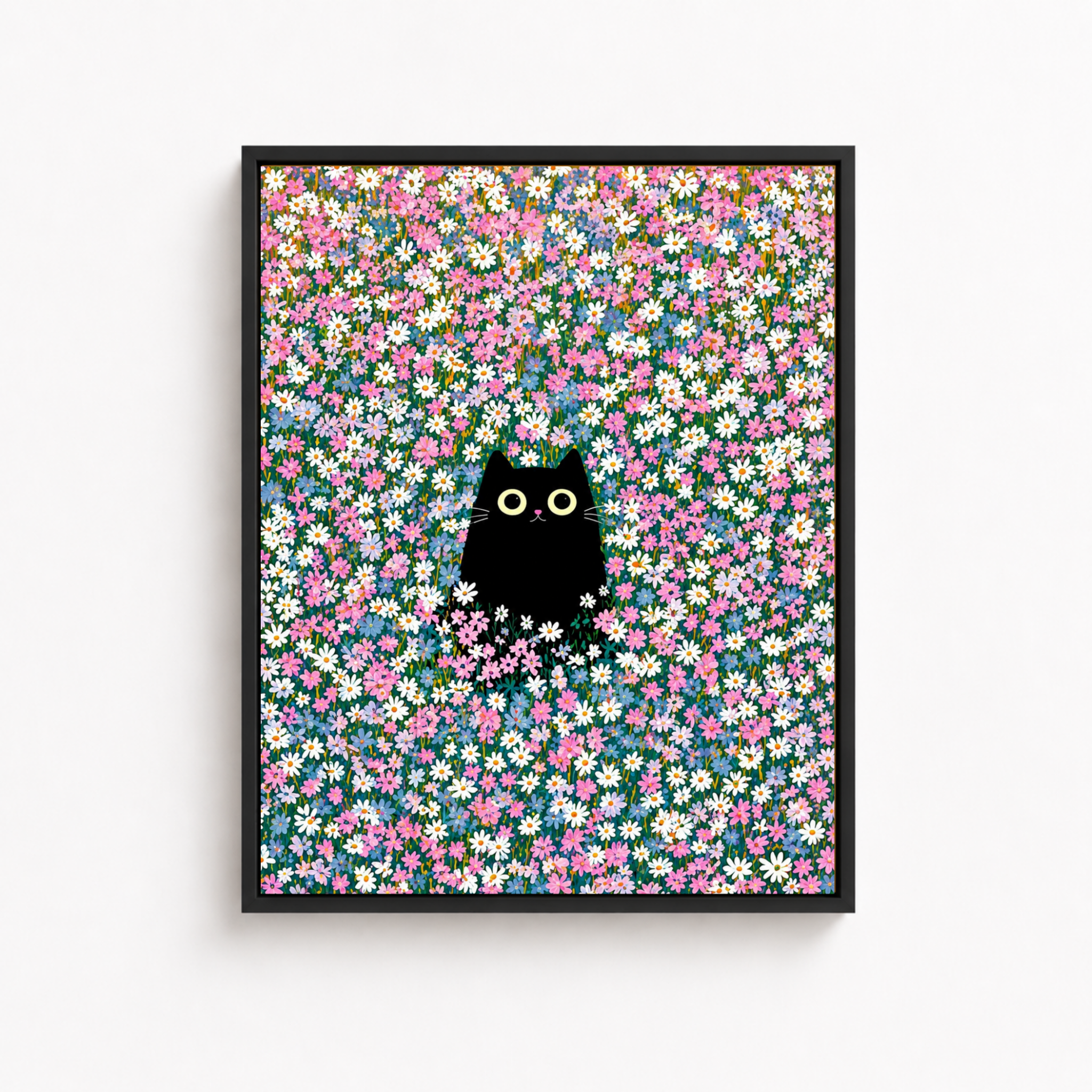 Black Cat Flower Field Canvas Wall Art Aura Canvas