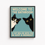 Funny Bathroom Cat Canvas Wall Art Aura Canvas