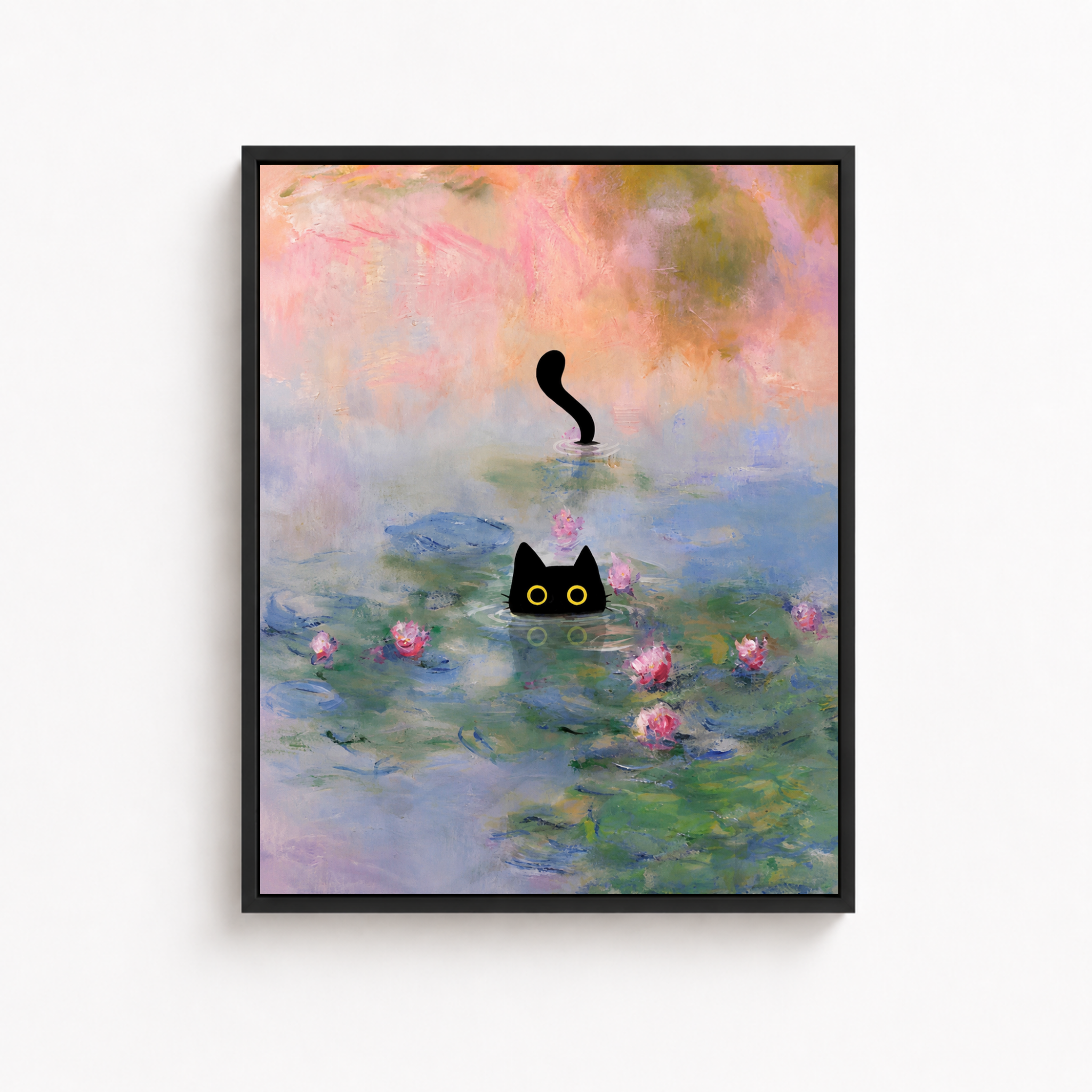 Black Cat Water Lily Canvas Wall Art Aura Canvas