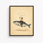 Flying Fish Cowboy Canvas Wall Art Aura Canvas