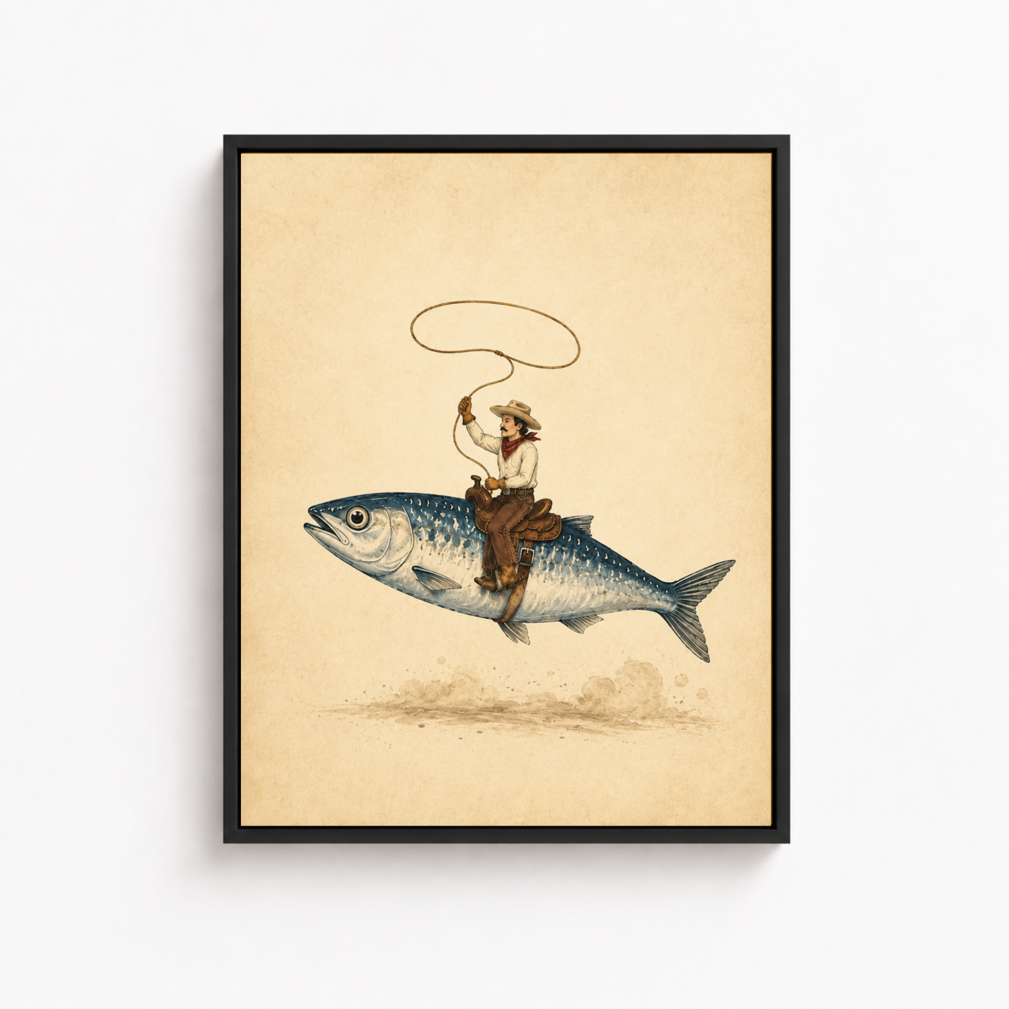 Flying Fish Cowboy Canvas Wall Art Aura Canvas