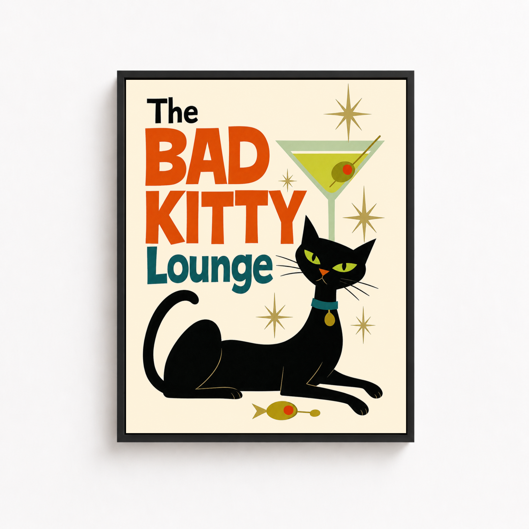 Bad Kitty Lounge Black Cat Canvas Wall Art Aura Canvas