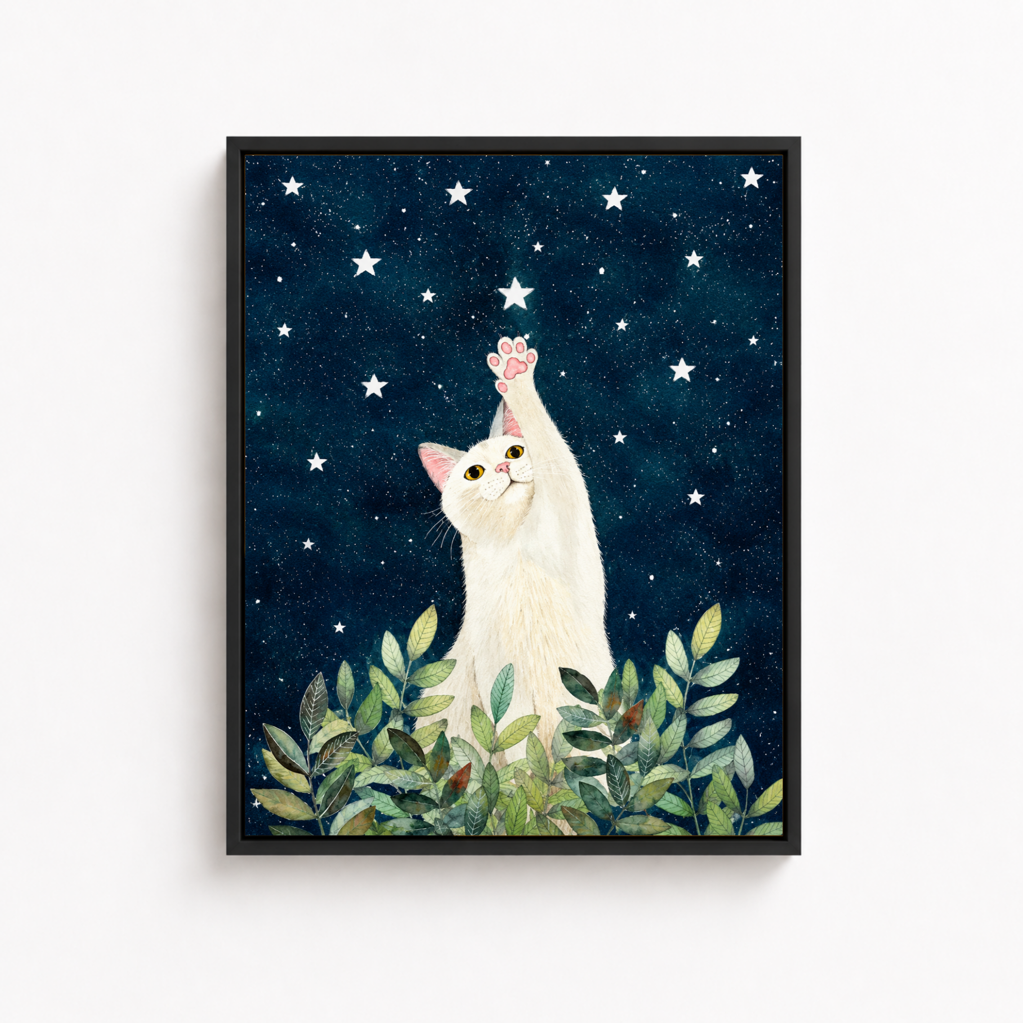 White Cat Starry Night Canvas Wall Art Aura Canvas
