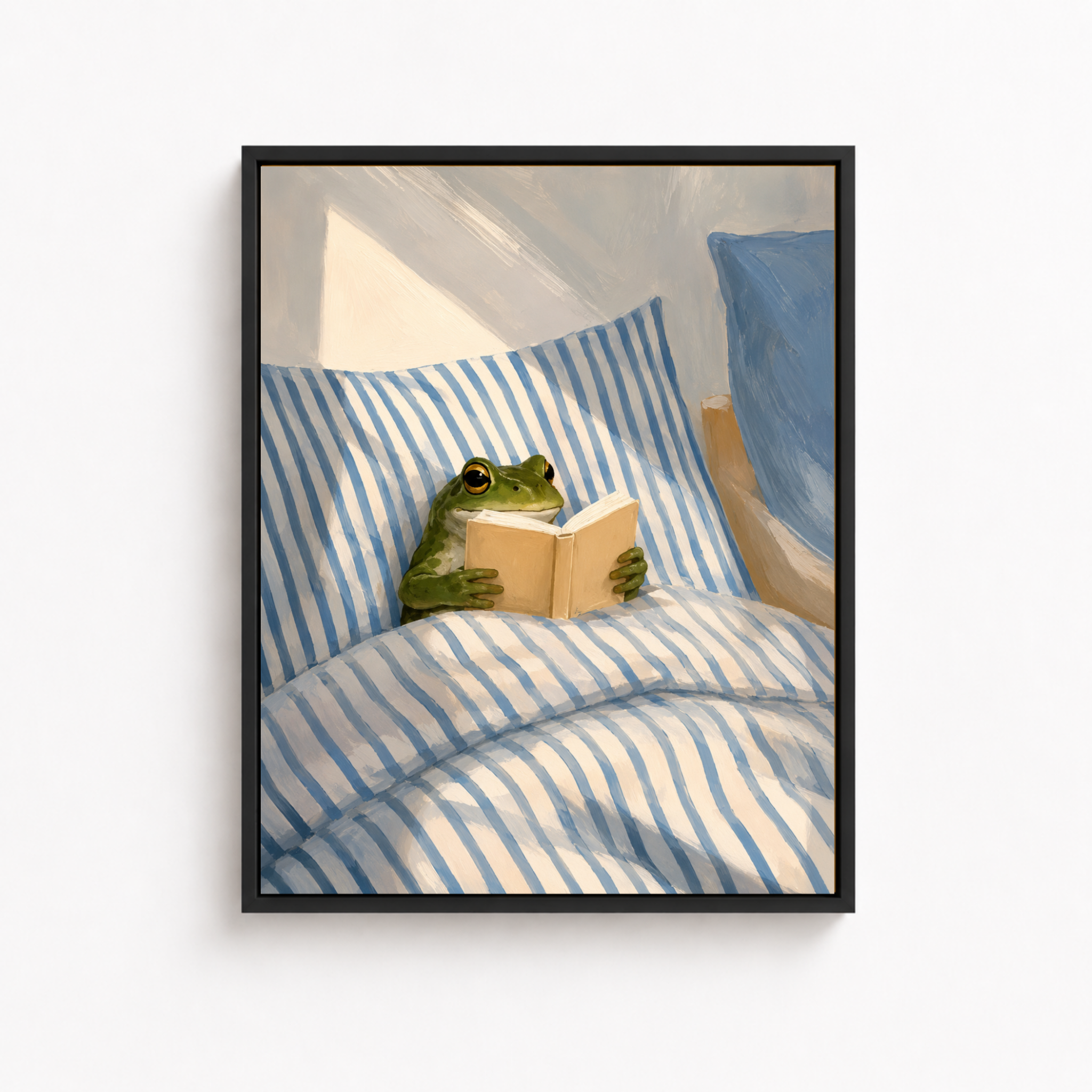 Cozy Reading Frog Canvas Wall Art Aura Canvas