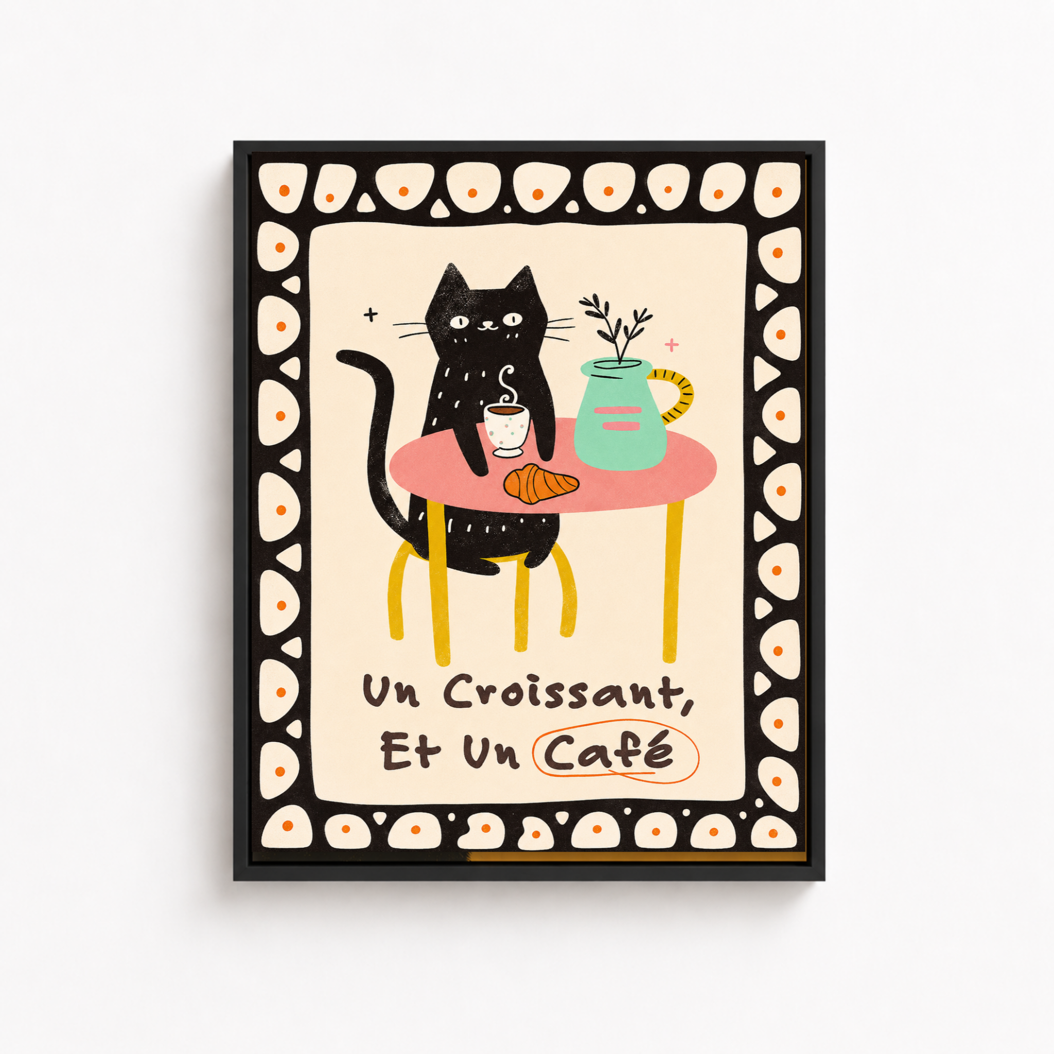Black Cat Croissant Café Canvas Wall Art Aura Canvas