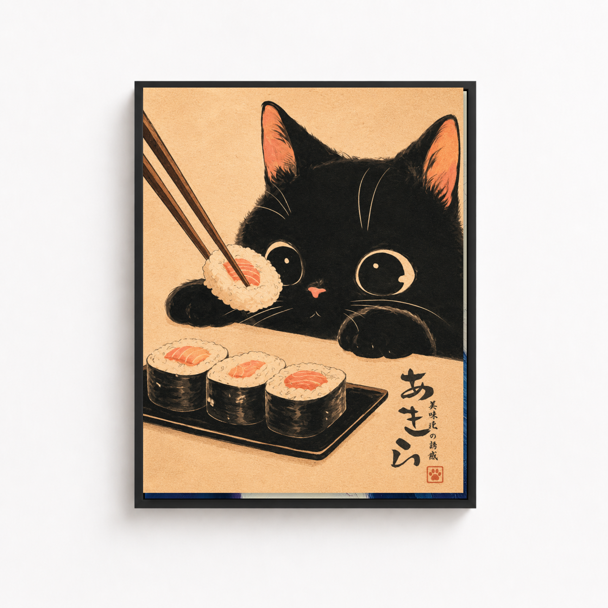 Black Cat Sushi Canvas Wall Art Aura Canvas