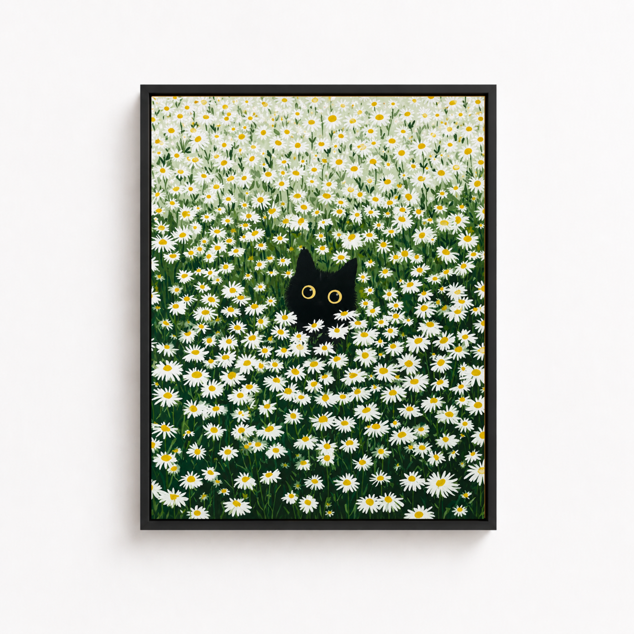 Black Cat Daisy Field Canvas Wall Art Aura Canvas