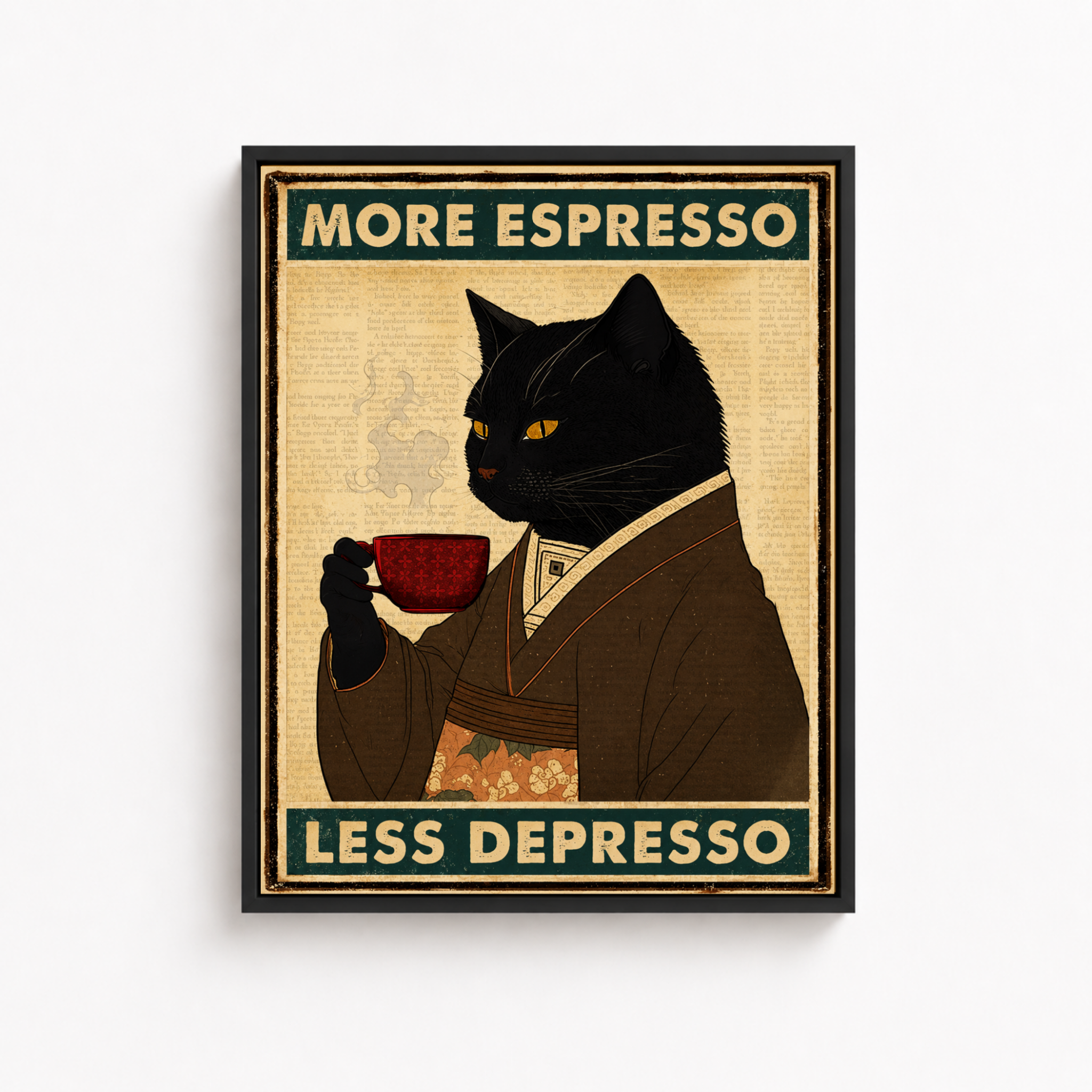 More Espresso Less Depresso Black Cat Canvas Wall Art Aura Canvas
