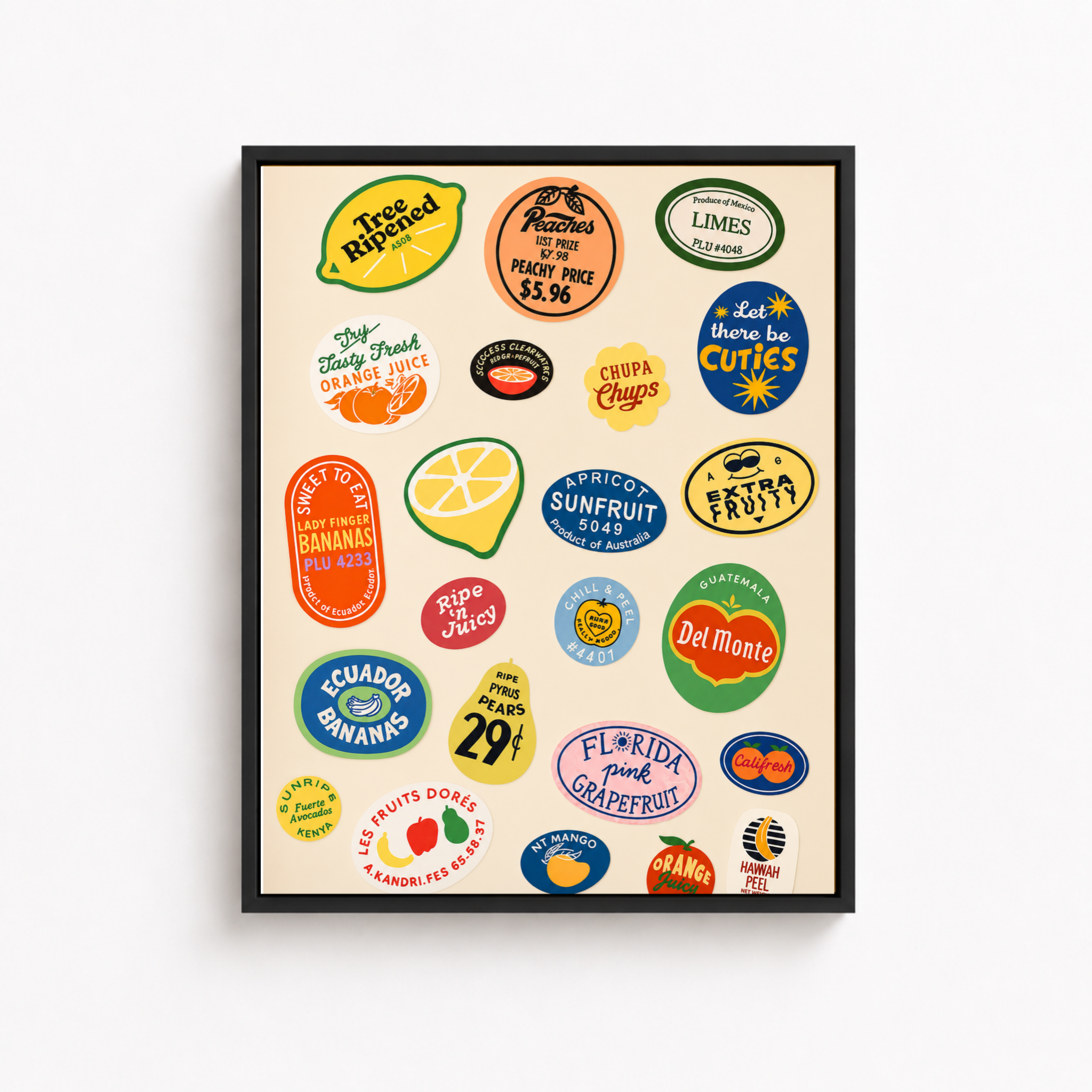 Retro Fruit Sticker Canvas Wall Art Aura Canvas