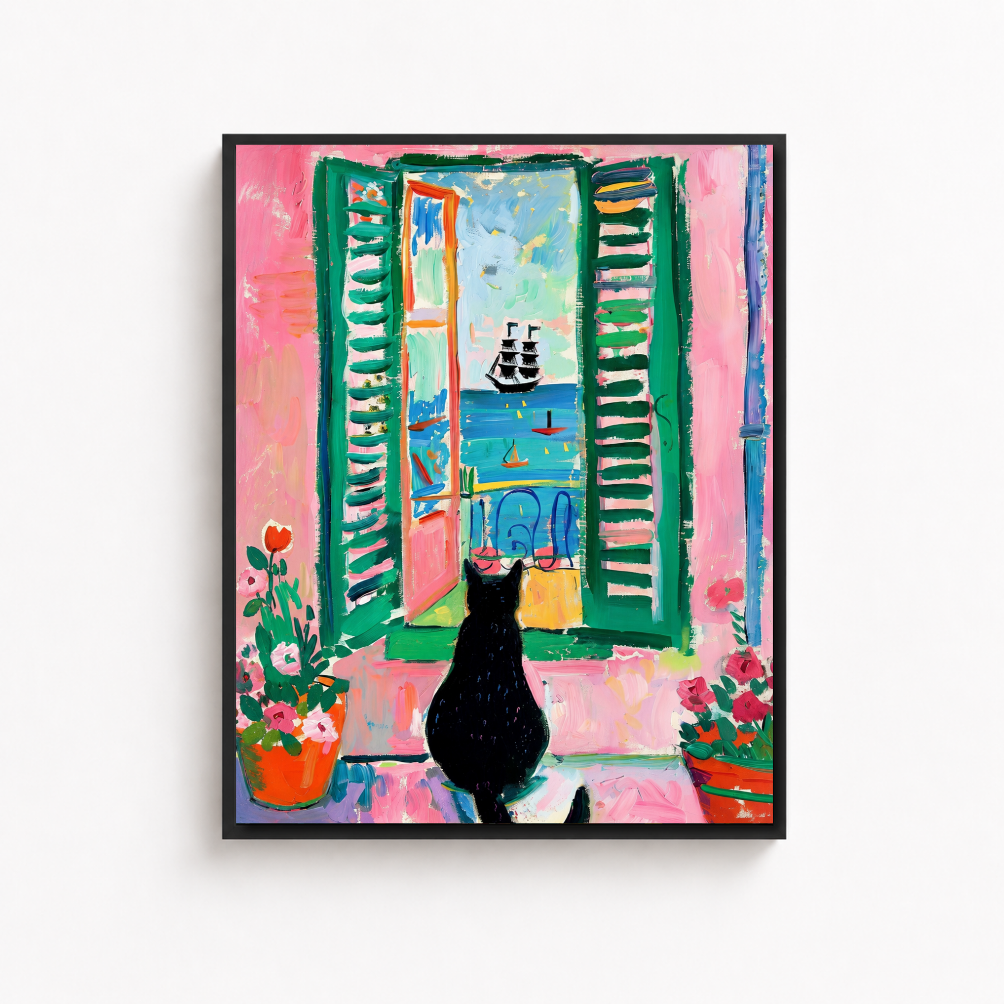 Black Cat Window Canvas Wall Art Aura Canvas