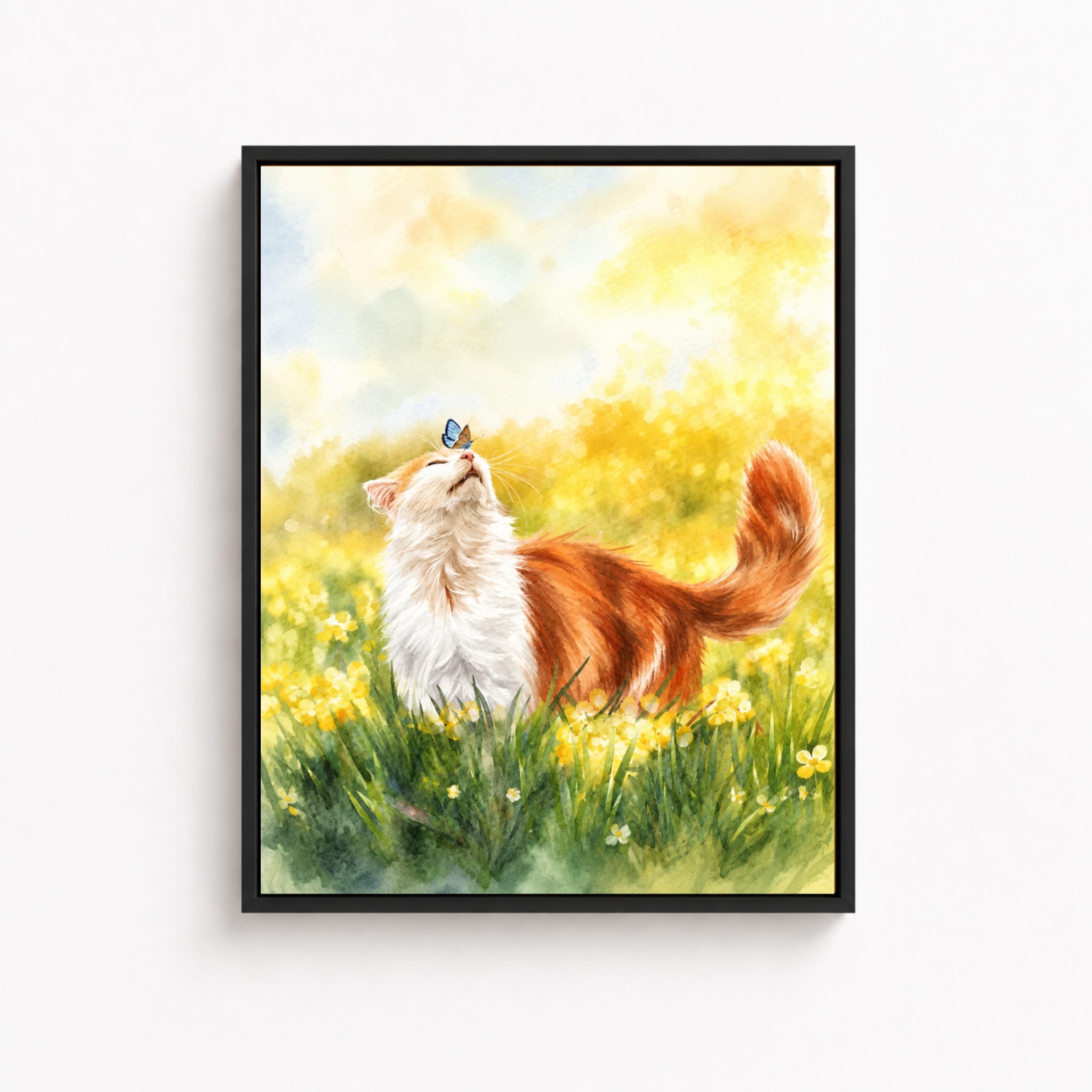 Watercolor Meadow Cat Canvas Wall Art Aura Canvas