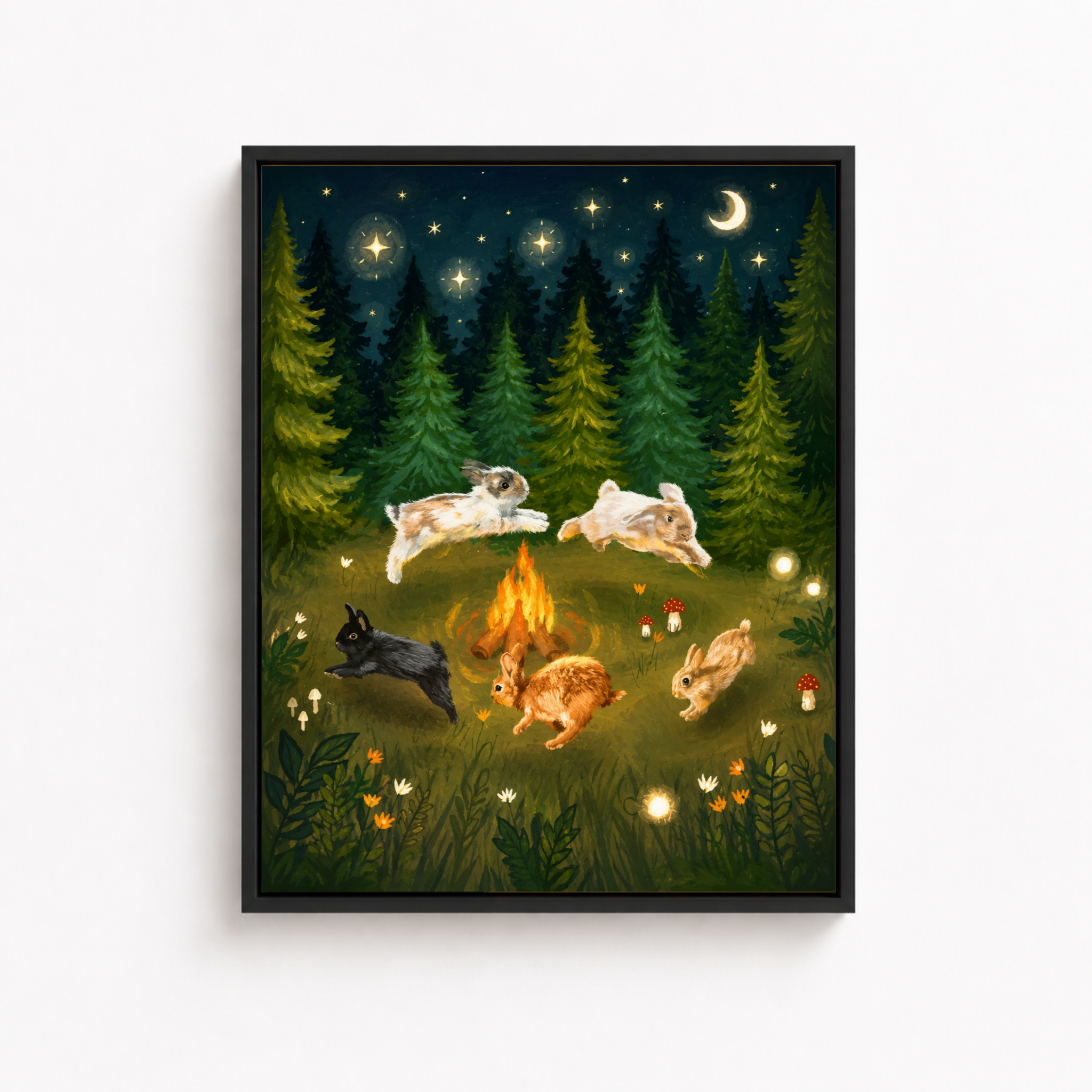 Whimsical Rabbit Campfire Canvas Wall Art Aura Canvas