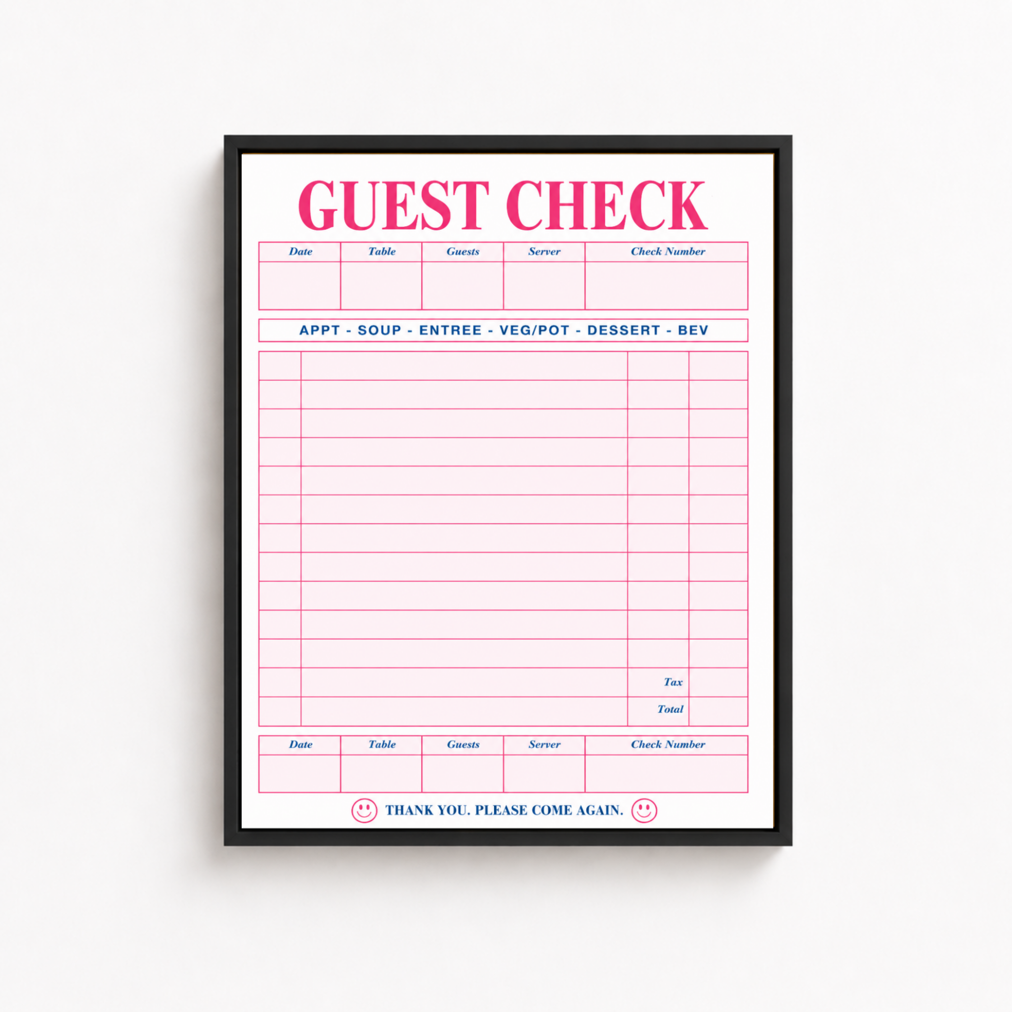 Retro Guest Check Canvas Wall Art Aura Canvas
