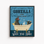 Funny Kaiju Bath Soap Canvas Wall Art Aura Canvas
