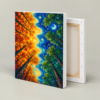 Day and Night Forest Sun and Moon Canvas Wall Art - canvas detail view 11