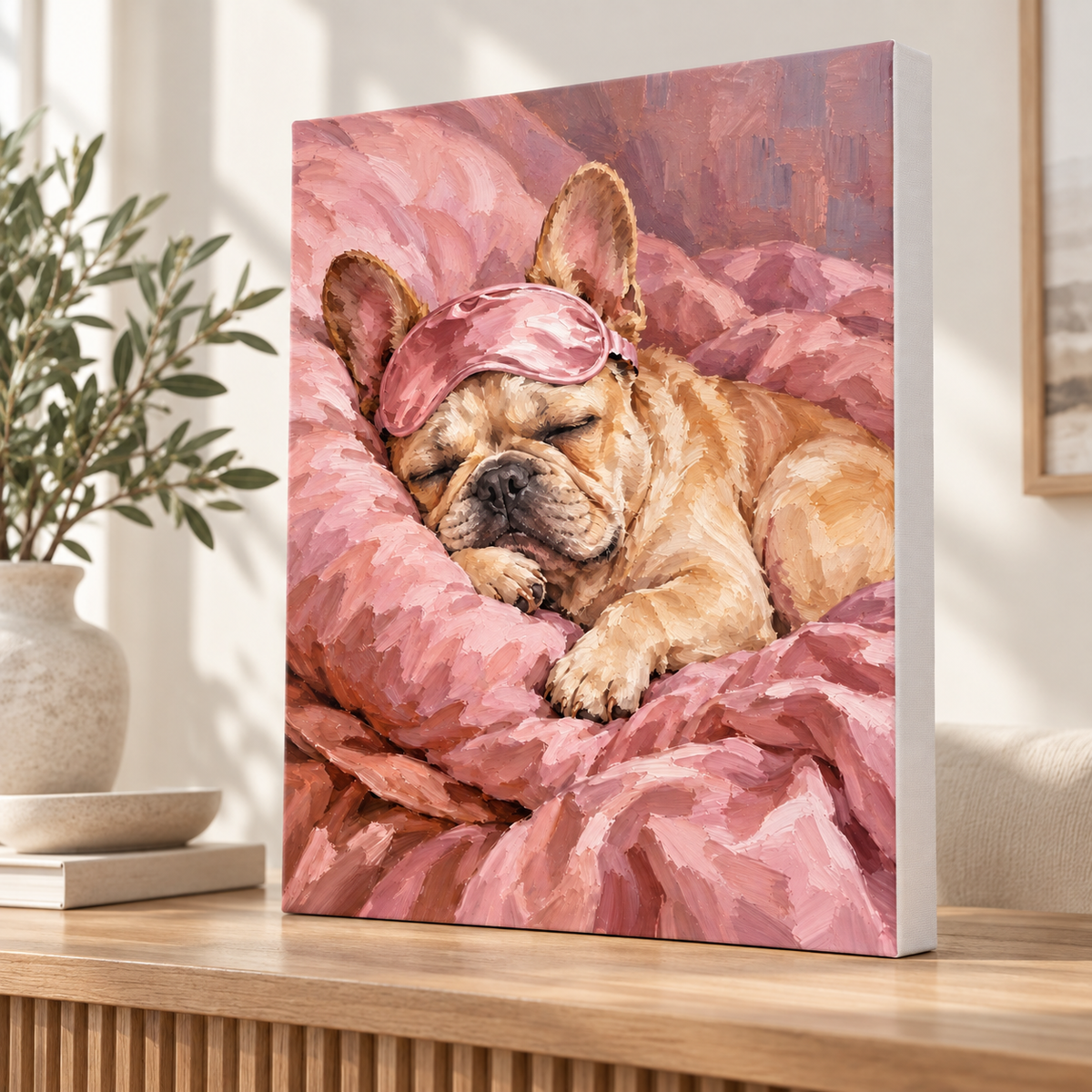 Custom Pet Portrait Pink Sleep Mask Canvas Wall Art - personalized canvas detail 8