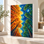 Day and Night Forest Sun and Moon Canvas Wall Art - canvas detail view 7