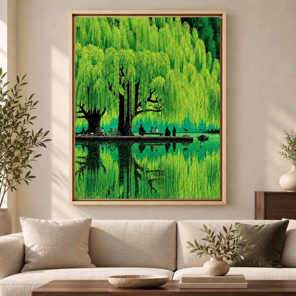 Weeping Willow Lake Green Landscape Canvas Wall Art - main canvas artwork