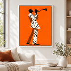Orange Jazz Trumpet Player Canvas Wall Art - canvas close-up detail