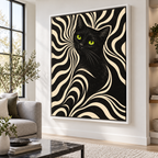 Retro Black Cat with Psychedelic Swirls Canvas Wall Art