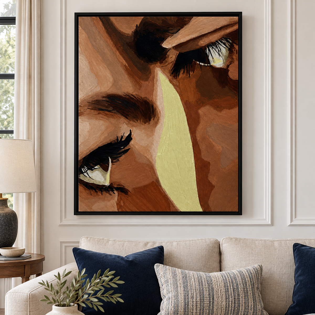 Expressive Woman Eyes Earth Tone Canvas Wall Art