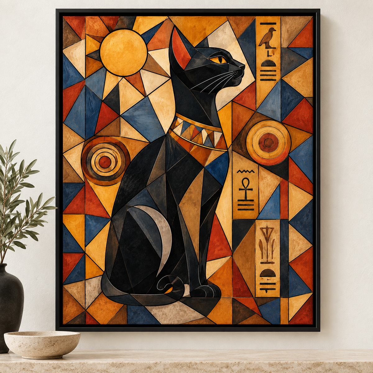 Egyptian Black Cat Geometric Canvas Wall Art - canvas artwork view 4
