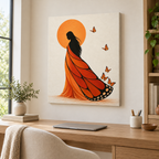 Orange Butterfly Dress Woman Canvas Wall Art