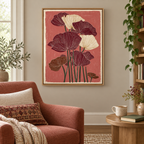 Burgundy and Cream Poppy Flowers Canvas Wall Art
