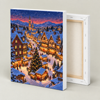 Snowy Alpine Christmas Market Village Canvas Wall Art - canvas detail view 10