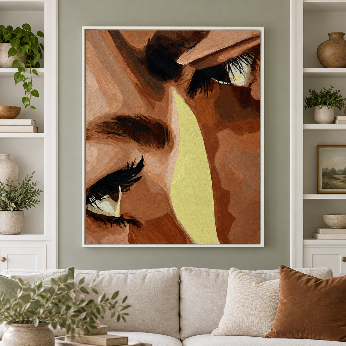 Expressive Woman Eyes Earth Tone Canvas Wall Art