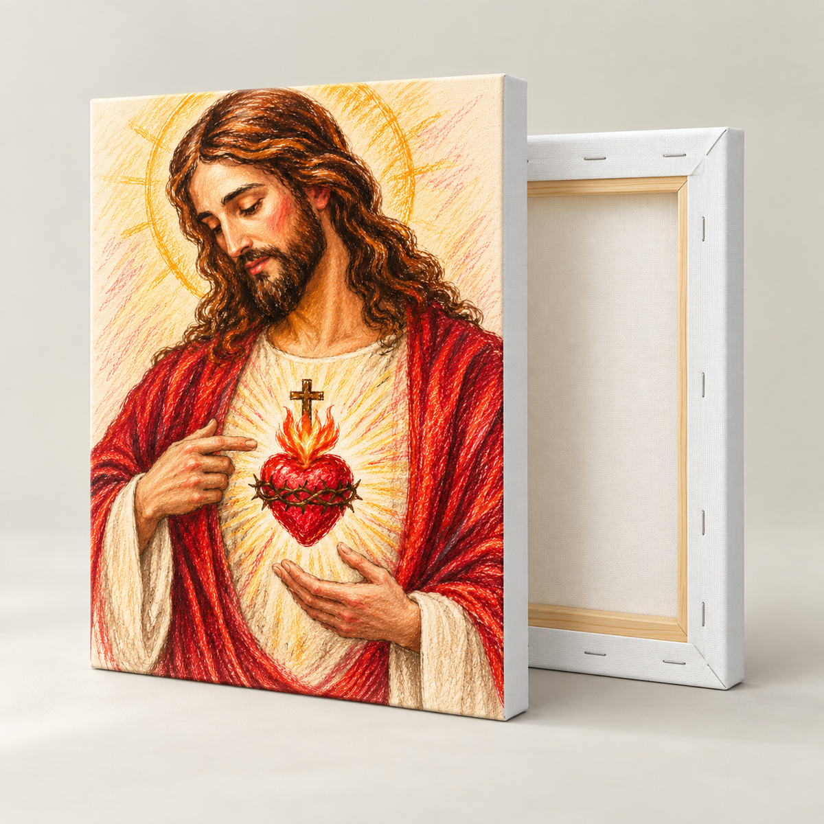 Sacred Heart of Jesus Pencil Style Canvas Wall Art - canvas detail view 9