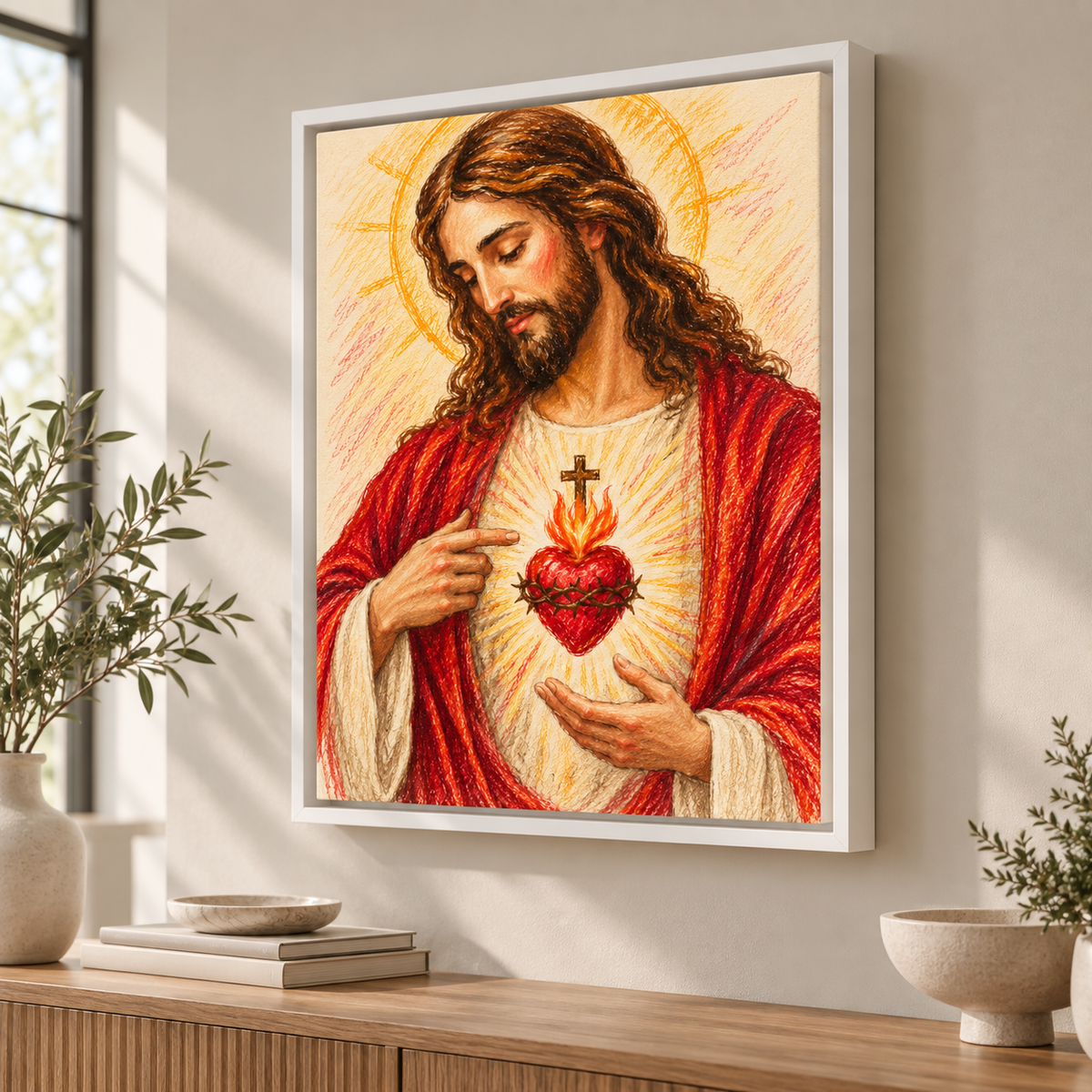 Sacred Heart of Jesus Pencil Style Canvas Wall Art - canvas detail view 4