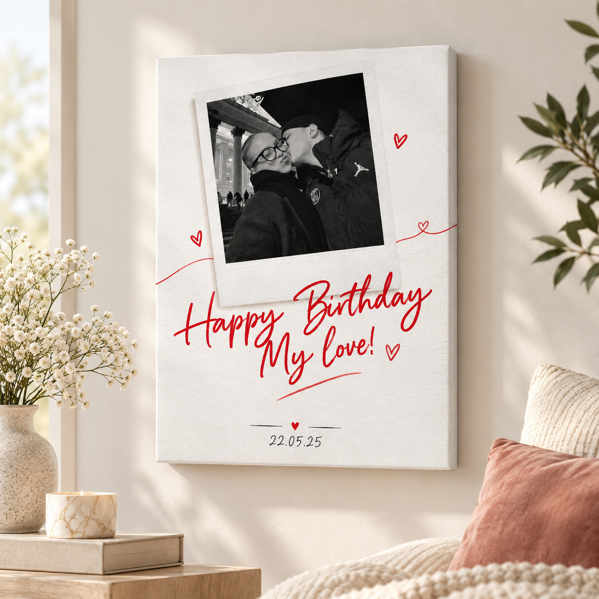 Custom Birthday Couple Photo Canvas Wall Art - framed canvas display