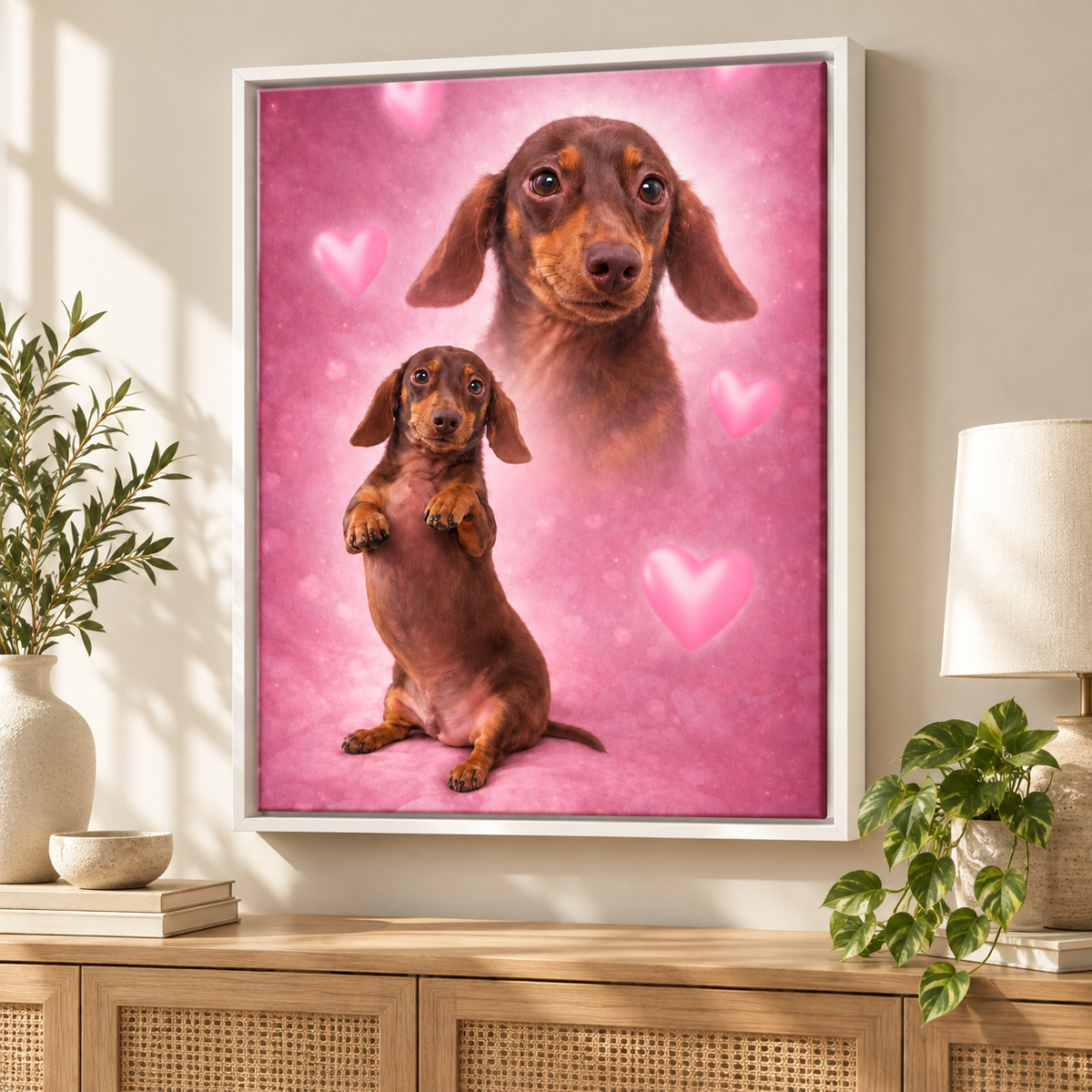 Custom Pet Portrait Pink Hearts Canvas Wall Art - personalized canvas detail 7