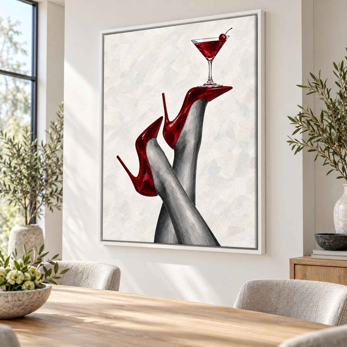 Red High Heels and Cherry Cocktail Canvas Wall Art