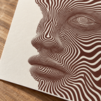 Brown and Cream Abstract Face Line Art Canvas Wall Art - canvas detail view 11