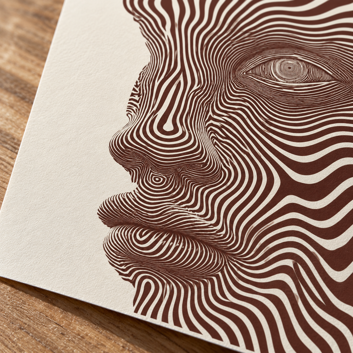 Brown and Cream Abstract Face Line Art Canvas Wall Art - canvas detail view 11
