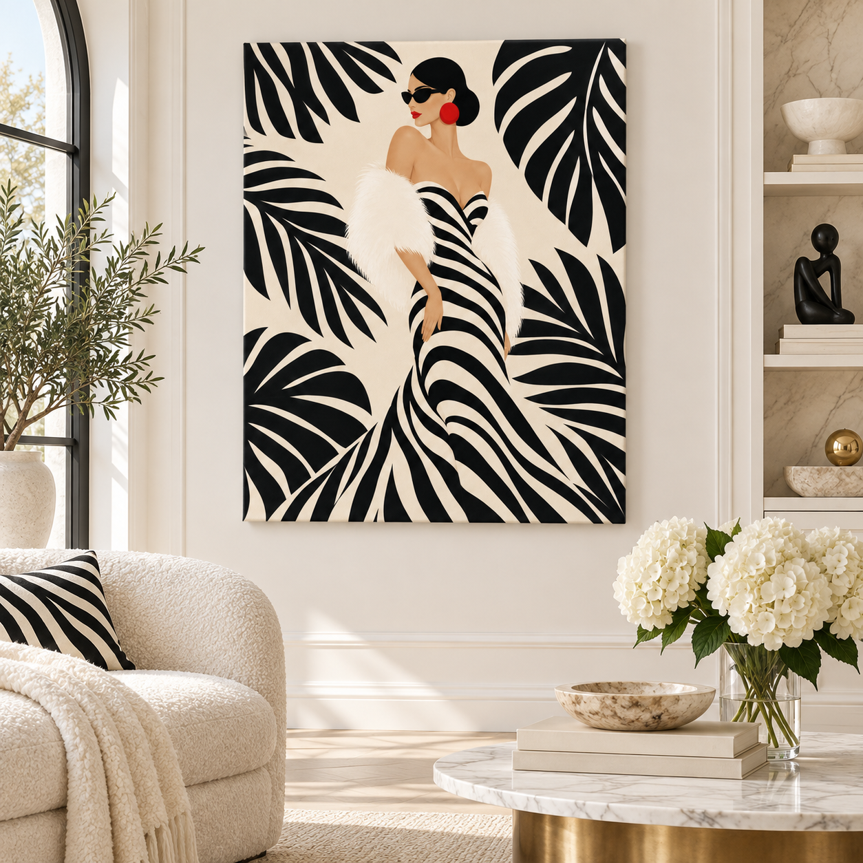 Black and White Fashion Woman Canvas Wall Art