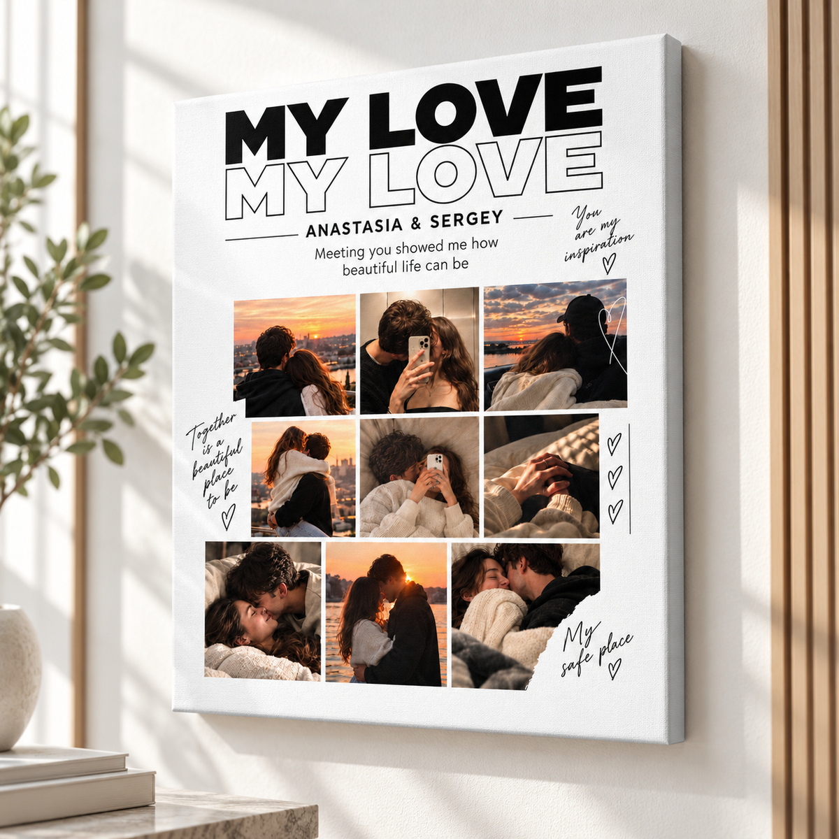 Custom My Love Couple Photo Collage Canvas Wall Art - personalized wall art view